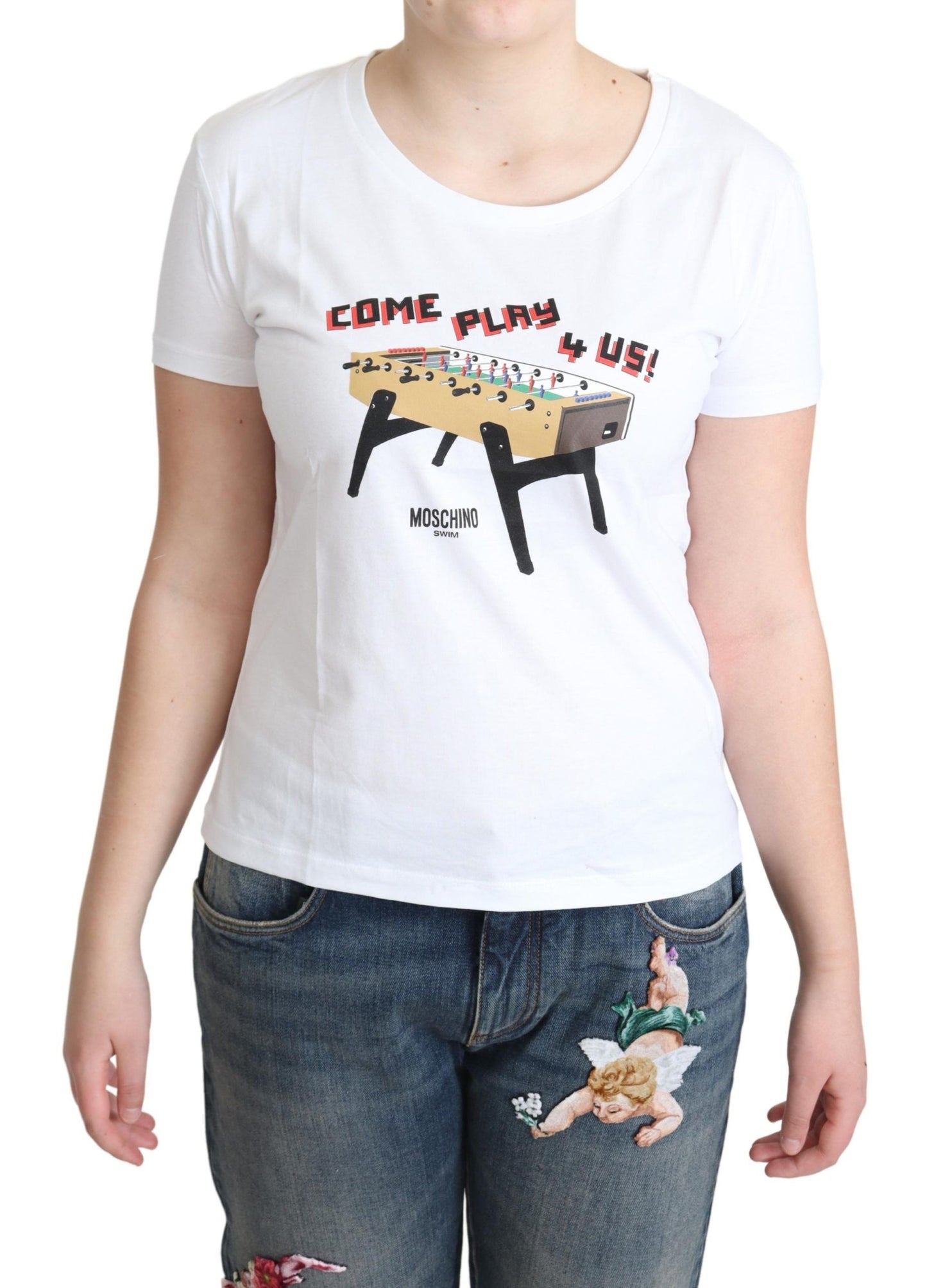 Chic Cotton Round Neck Tee with Playful Print - SEHABRANDS