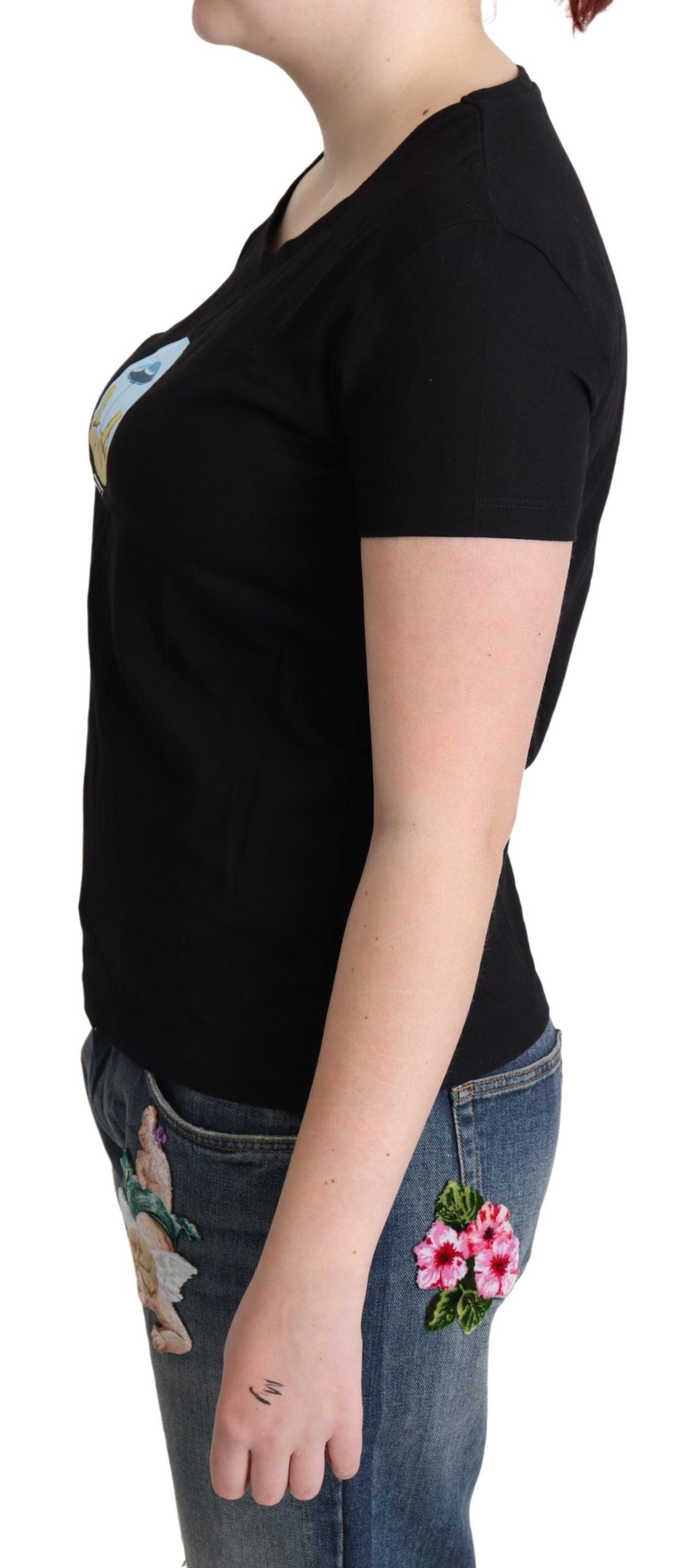 Chic Black Cotton Round Neck Tee - SEHABRANDS