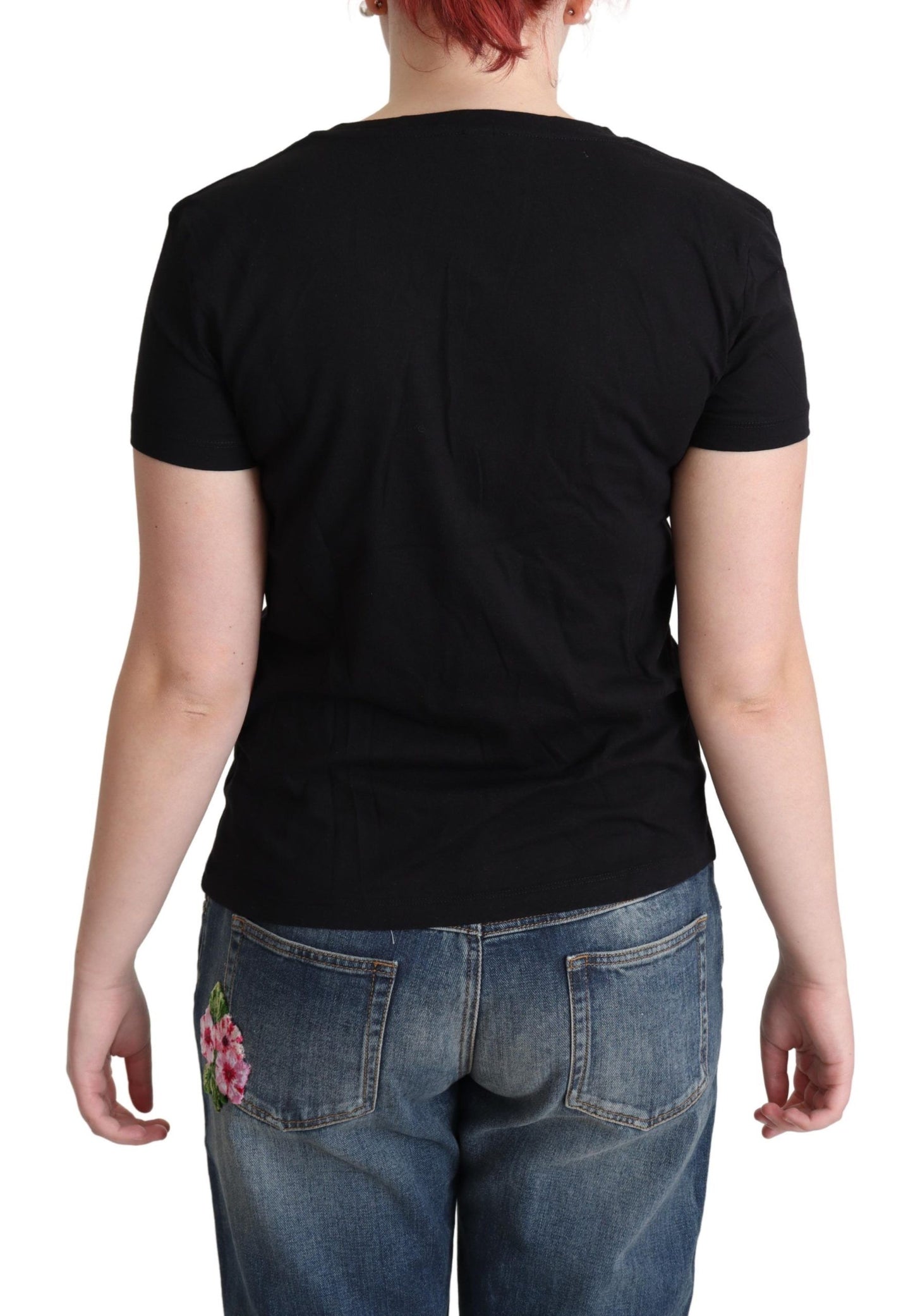 Chic Black Cotton Round Neck Tee - SEHABRANDS