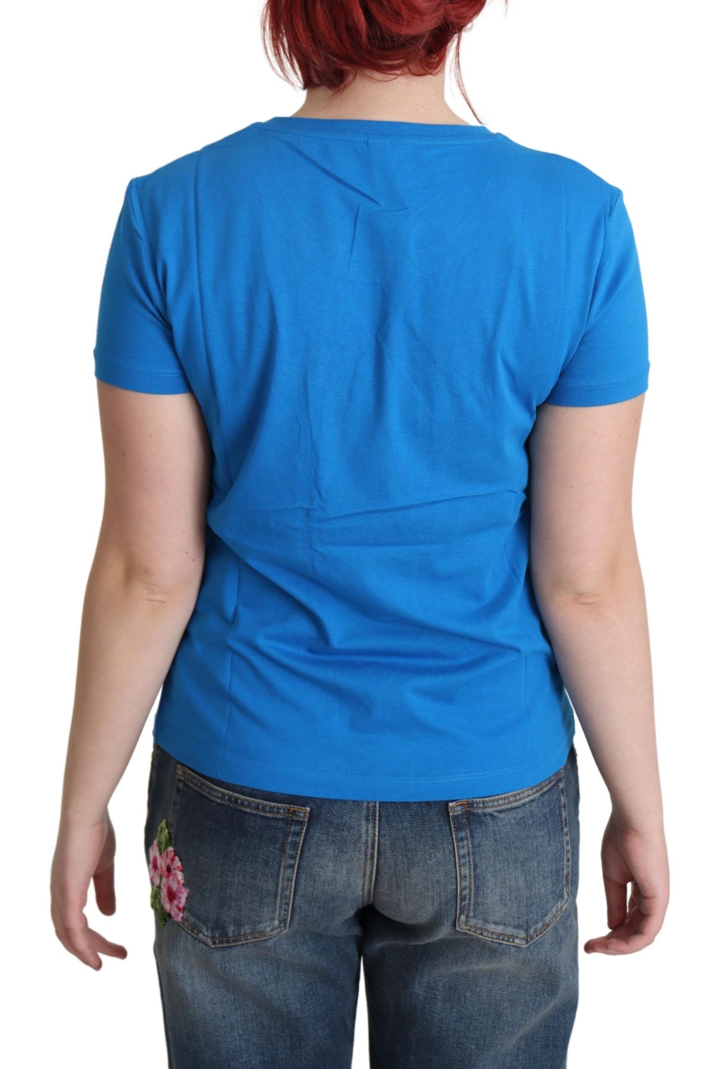 Chic Blue Cotton Tee with Iconic Print - SEHABRANDS