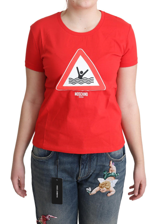 Chic Red Graphic Cotton Tee - SEHABRANDS