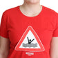 Chic Red Graphic Cotton Tee - SEHABRANDS