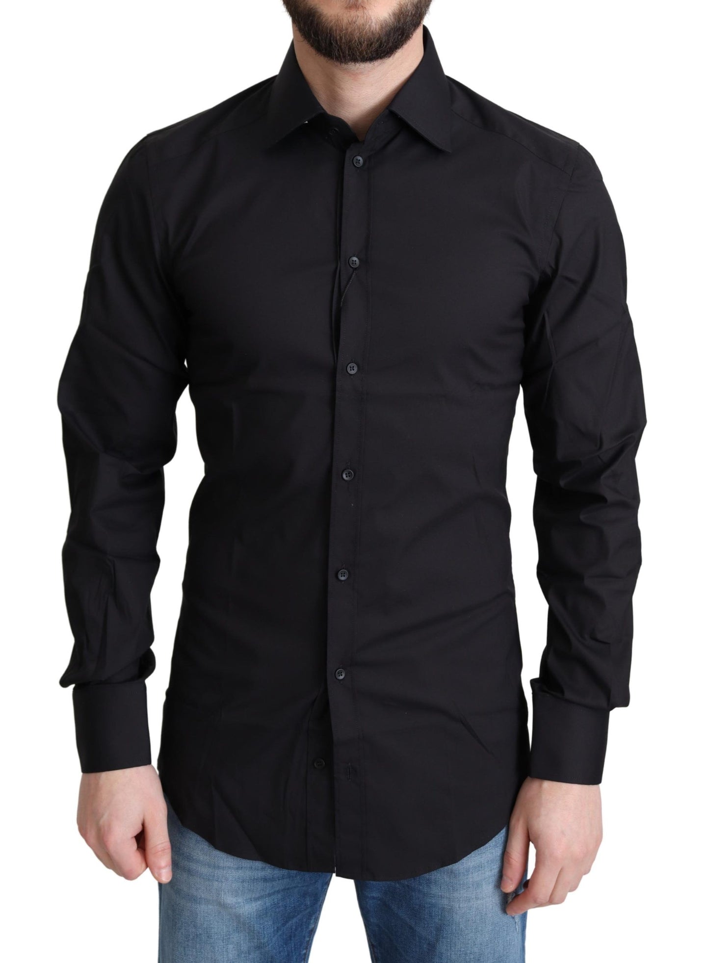 Dolce & Gabbana Elegant Black Gold Slim Fit Dress Shirt