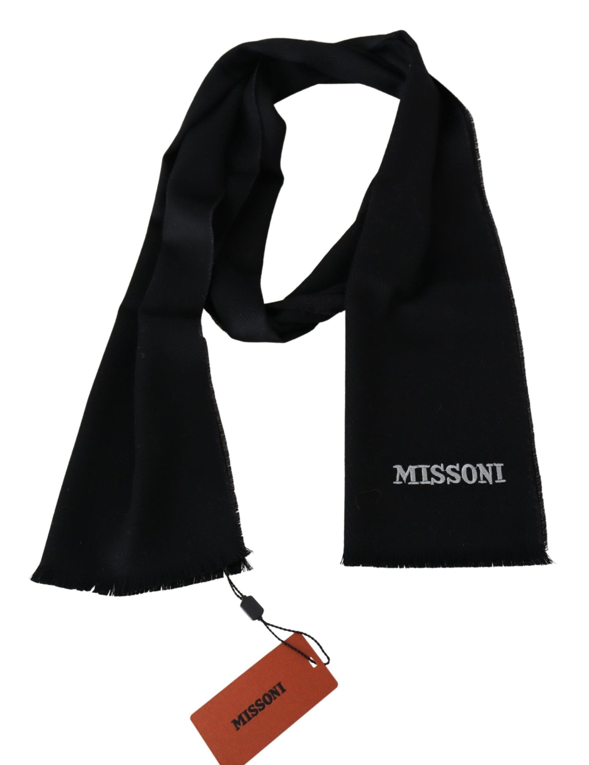 Elegant Embroidered Wool Scarf in Black - SEHABRANDS