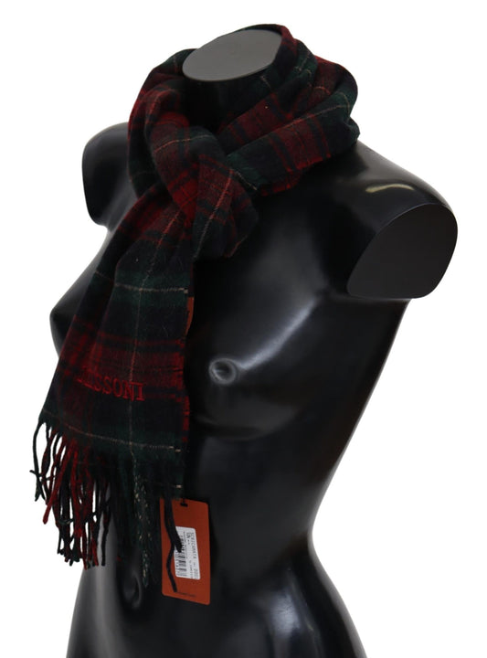 Elegant Check Wool Scarf with Logo Embroidery - SEHABRANDS