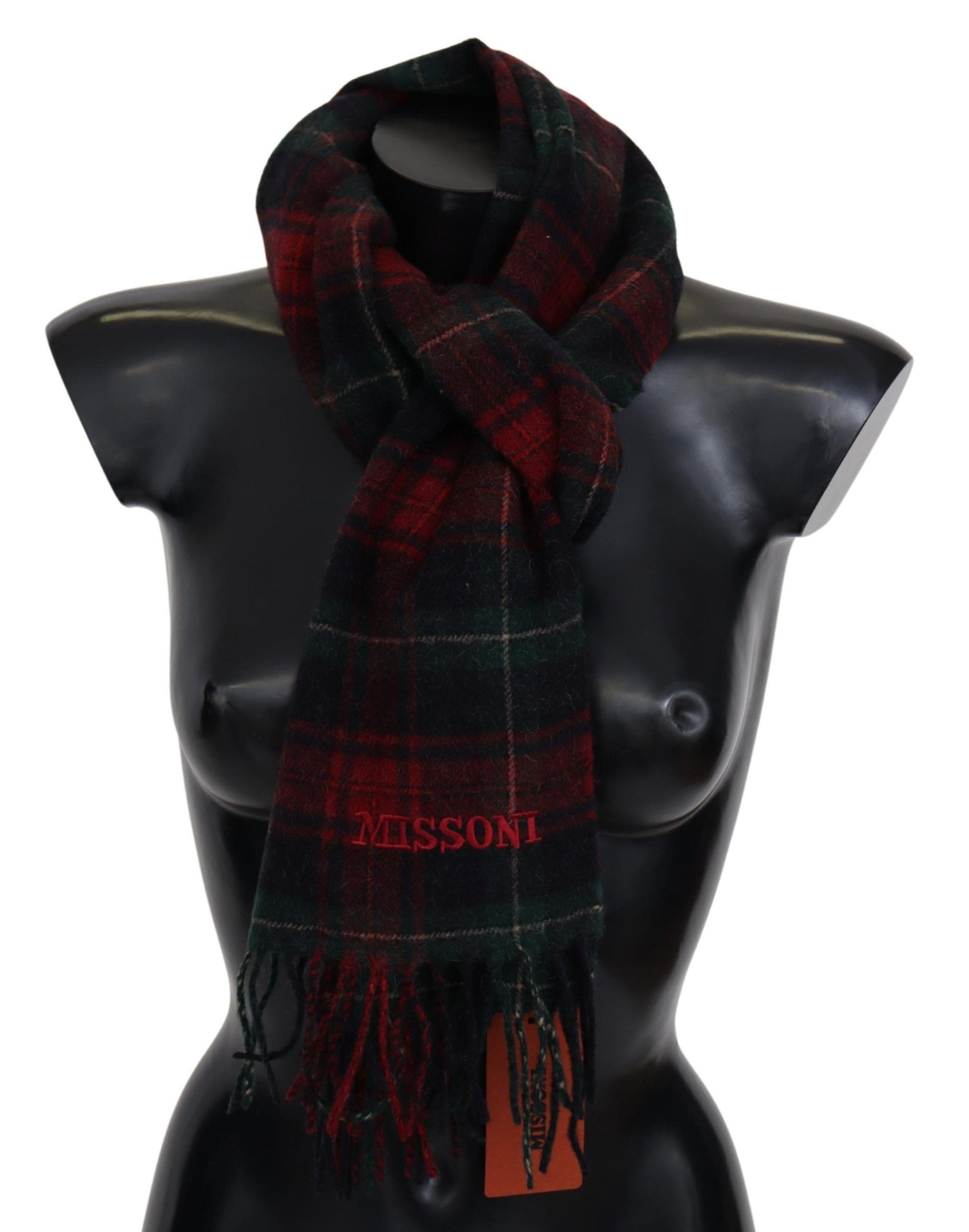 Elegant Check Wool Scarf with Logo Embroidery - SEHABRANDS