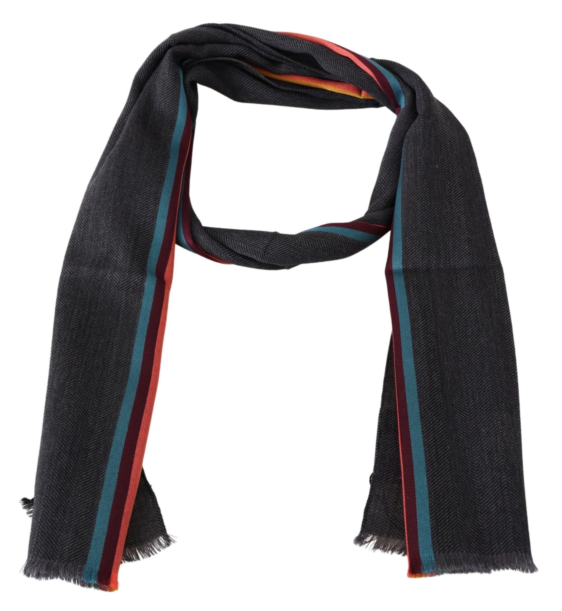 Elegant Wool-Silk Blend Striped Scarf - SEHABRANDS