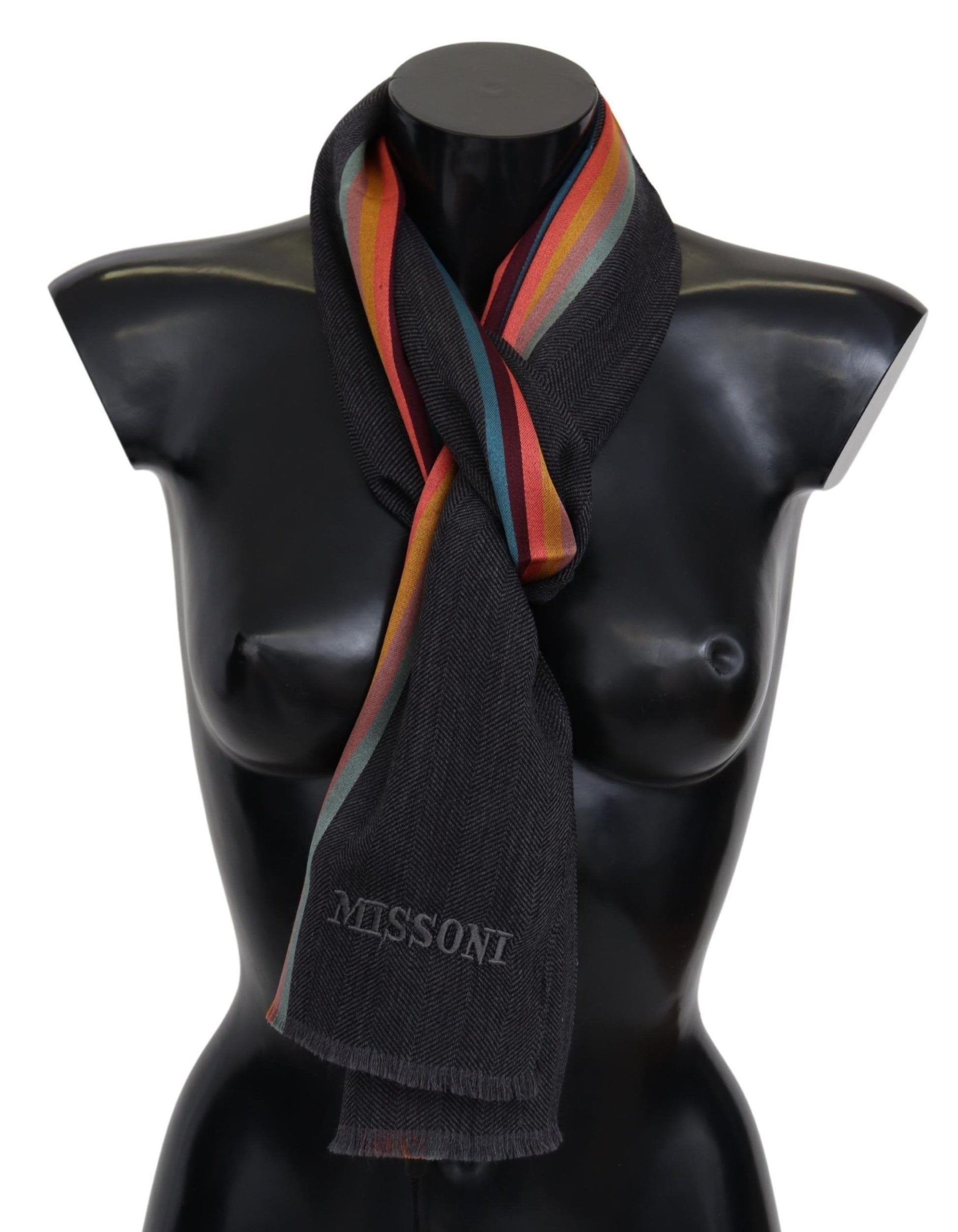 Elegant Wool-Silk Blend Striped Scarf - SEHABRANDS