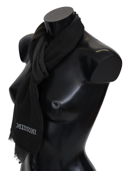 Elegant Black Wool Scarf with Fringes - SEHABRANDS