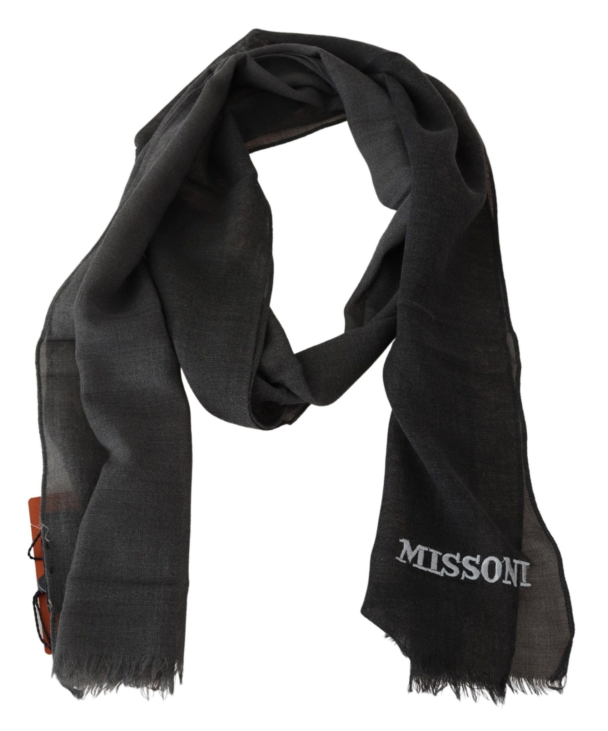 Elegant Black Wool Scarf with Fringes - SEHABRANDS