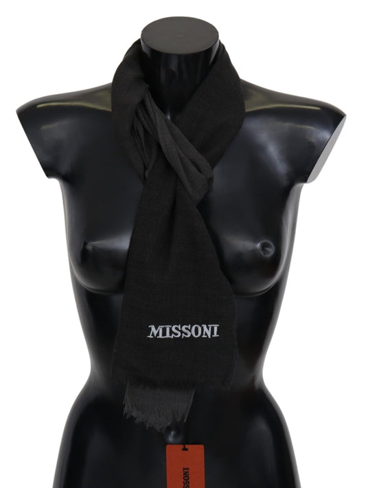 Elegant Black Wool Scarf with Fringes - SEHABRANDS