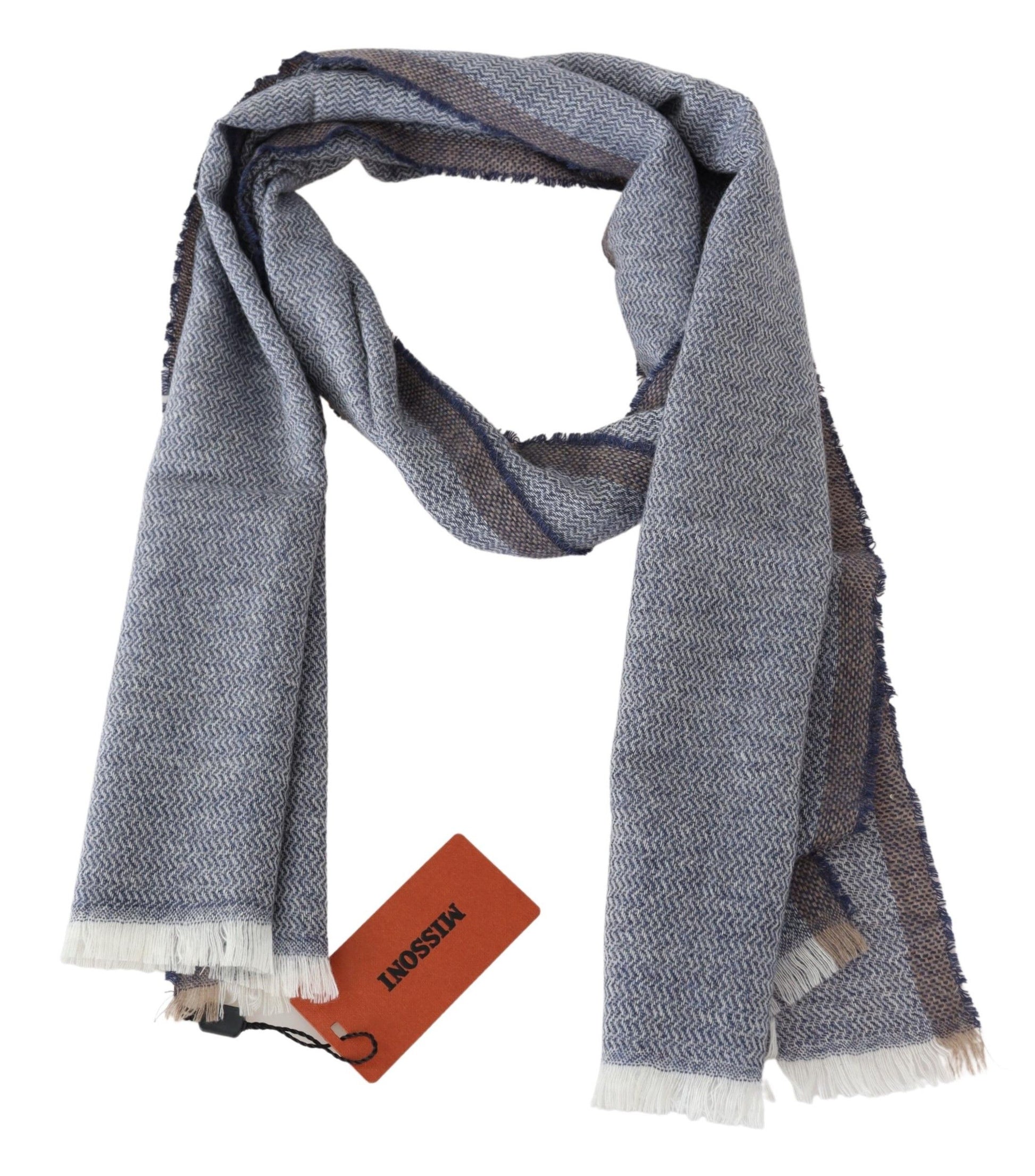 Elegant Gray Wool Scarf with Stripes and Fringes - SEHABRANDS