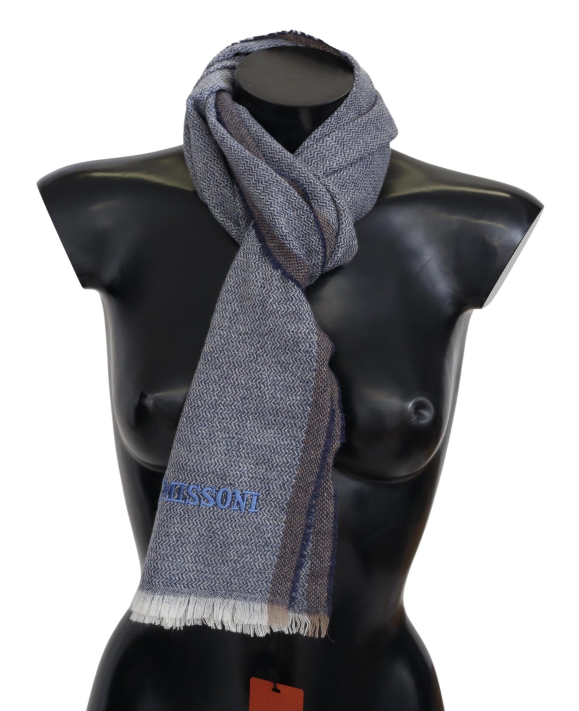 Elegant Gray Wool Scarf with Stripes and Fringes - SEHABRANDS