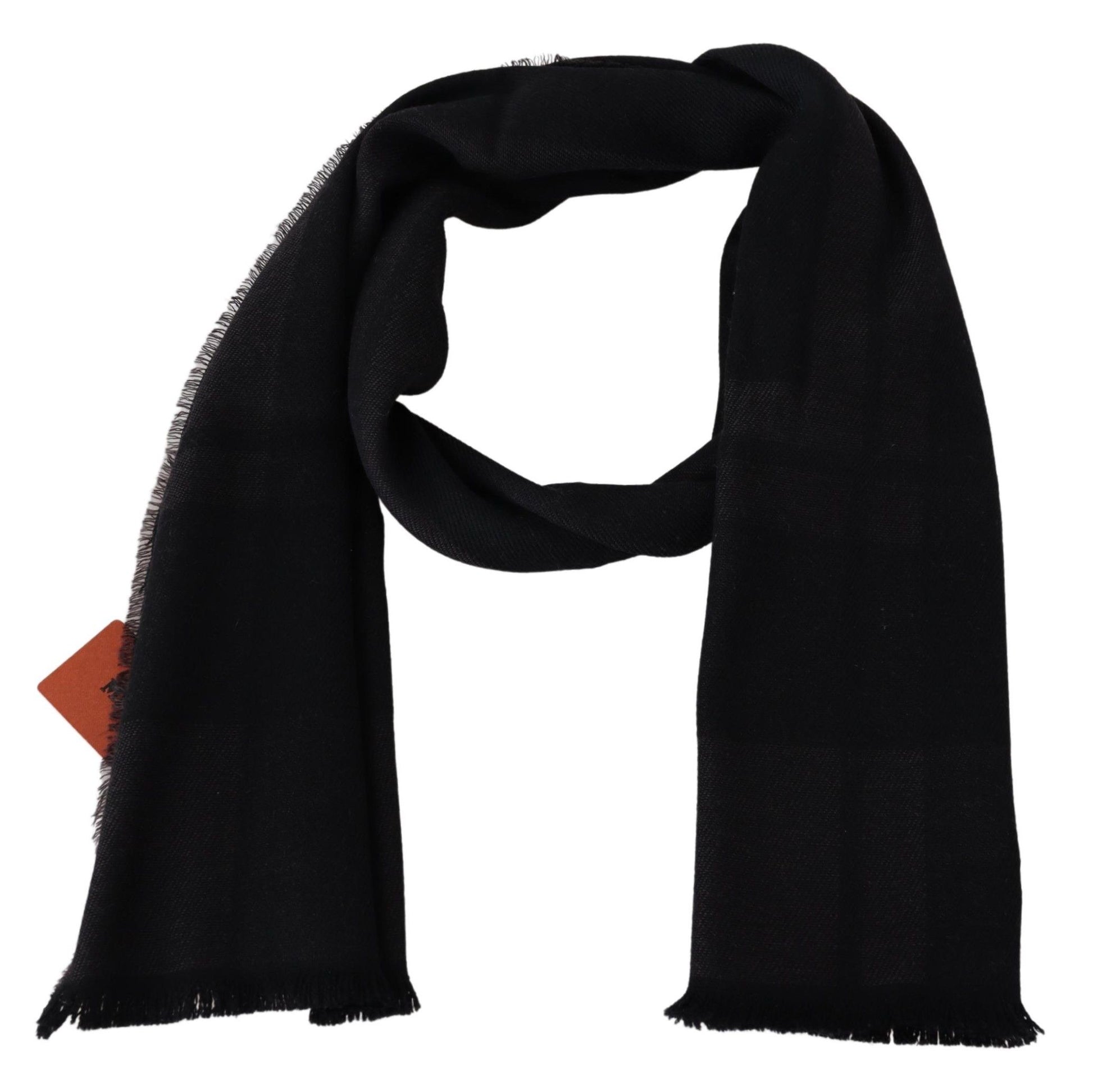 Elegant Black Wool Scarf with Logo Embroidery - SEHABRANDS