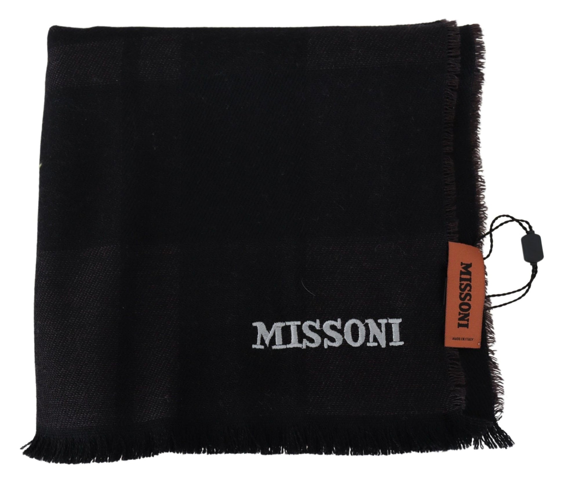 Elegant Black Wool Scarf with Logo Embroidery - SEHABRANDS