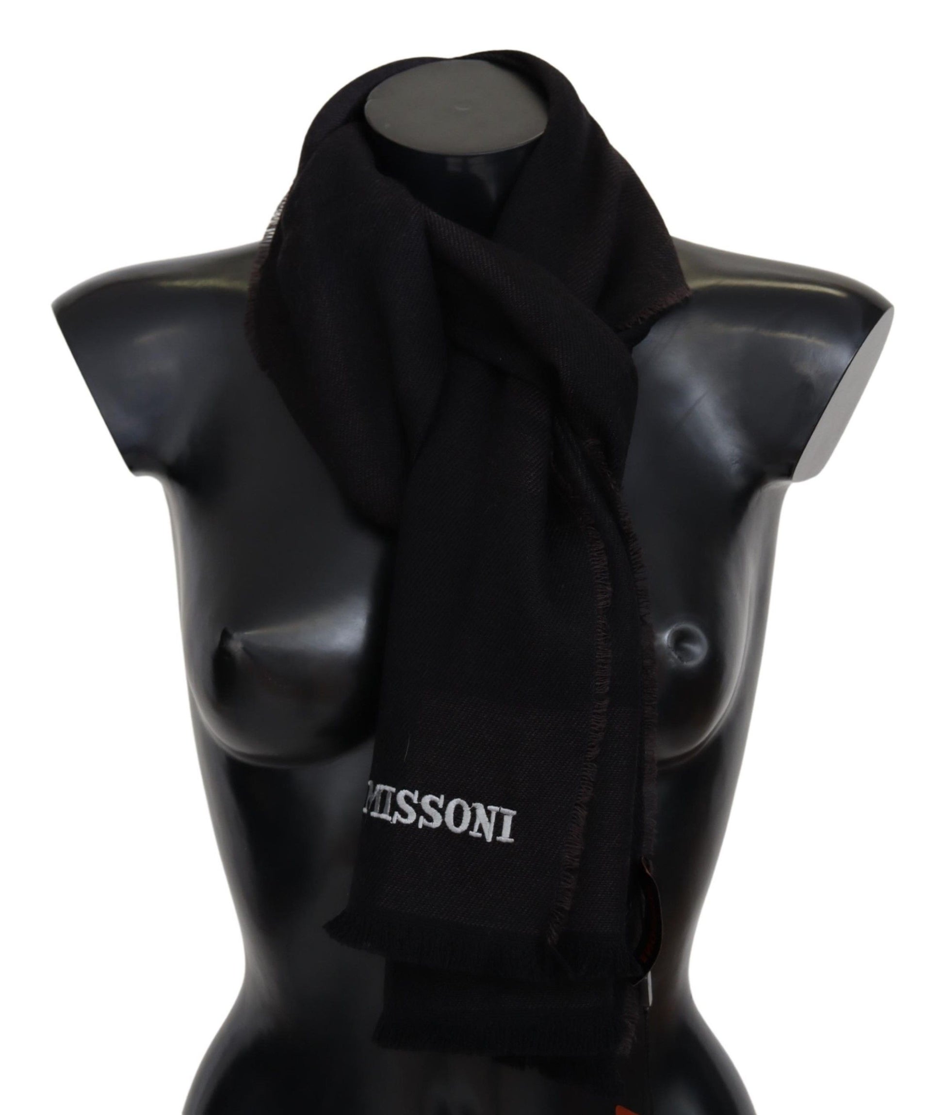 Elegant Black Wool Scarf with Logo Embroidery - SEHABRANDS