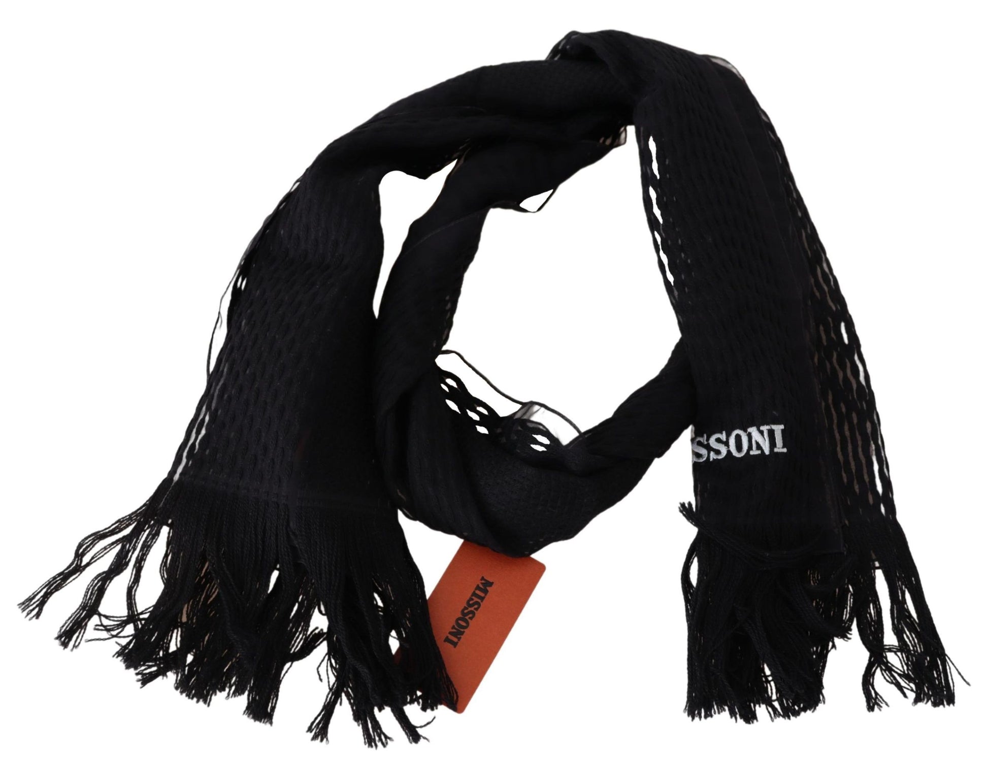 Elegant Wool Silk Unisex Black Scarf - SEHABRANDS