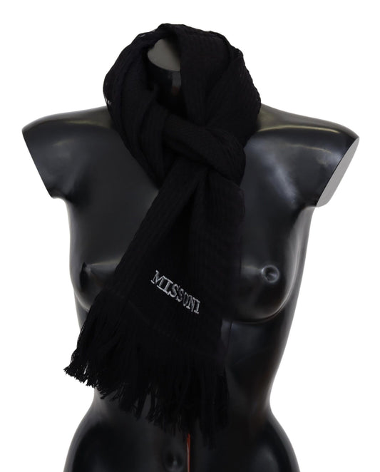 Elegant Wool Silk Unisex Black Scarf - SEHABRANDS