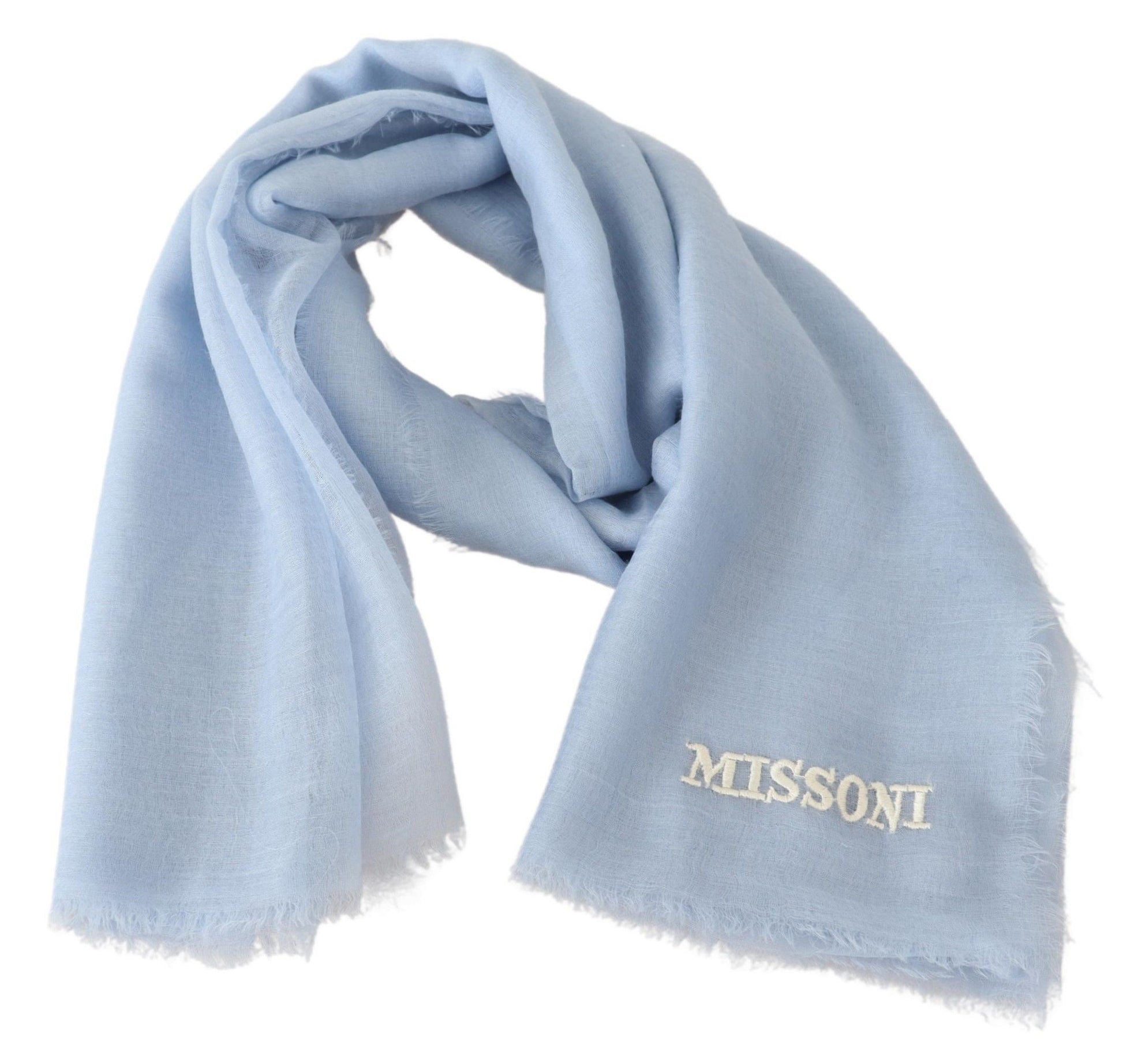 Elegant Light-Blue Cashmere Scarf with Fringes - SEHABRANDS