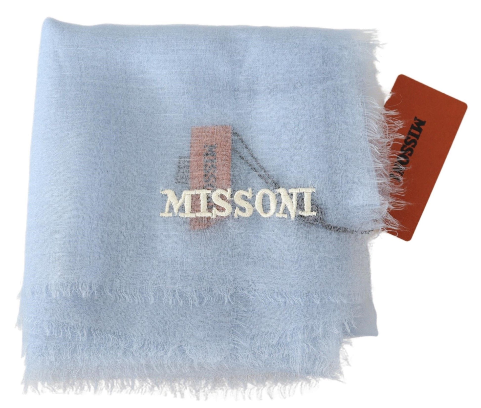 Elegant Light-Blue Cashmere Scarf with Fringes - SEHABRANDS