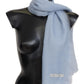 Elegant Light-Blue Cashmere Scarf with Fringes - SEHABRANDS