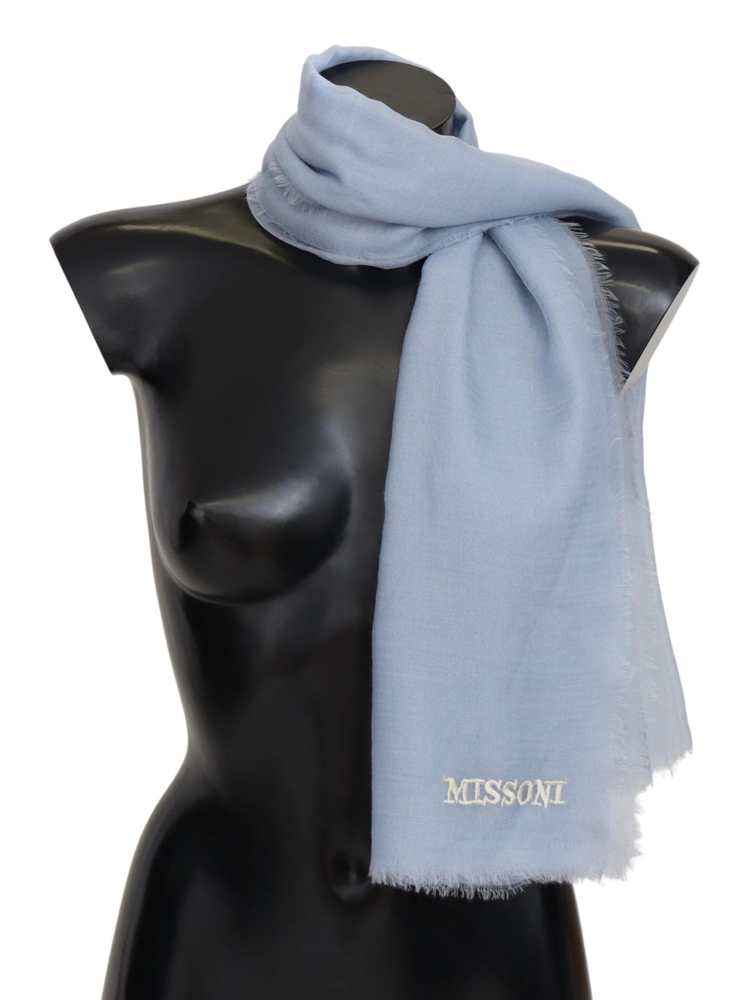 Elegant Light-Blue Cashmere Scarf with Fringes - SEHABRANDS