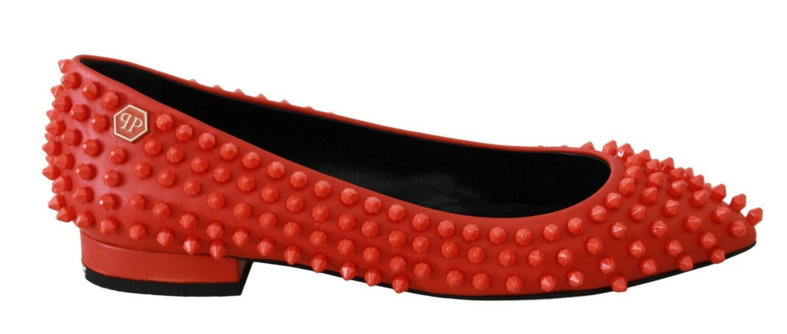 Vibrant Orange Pointed Leather Flats - SEHABRANDS