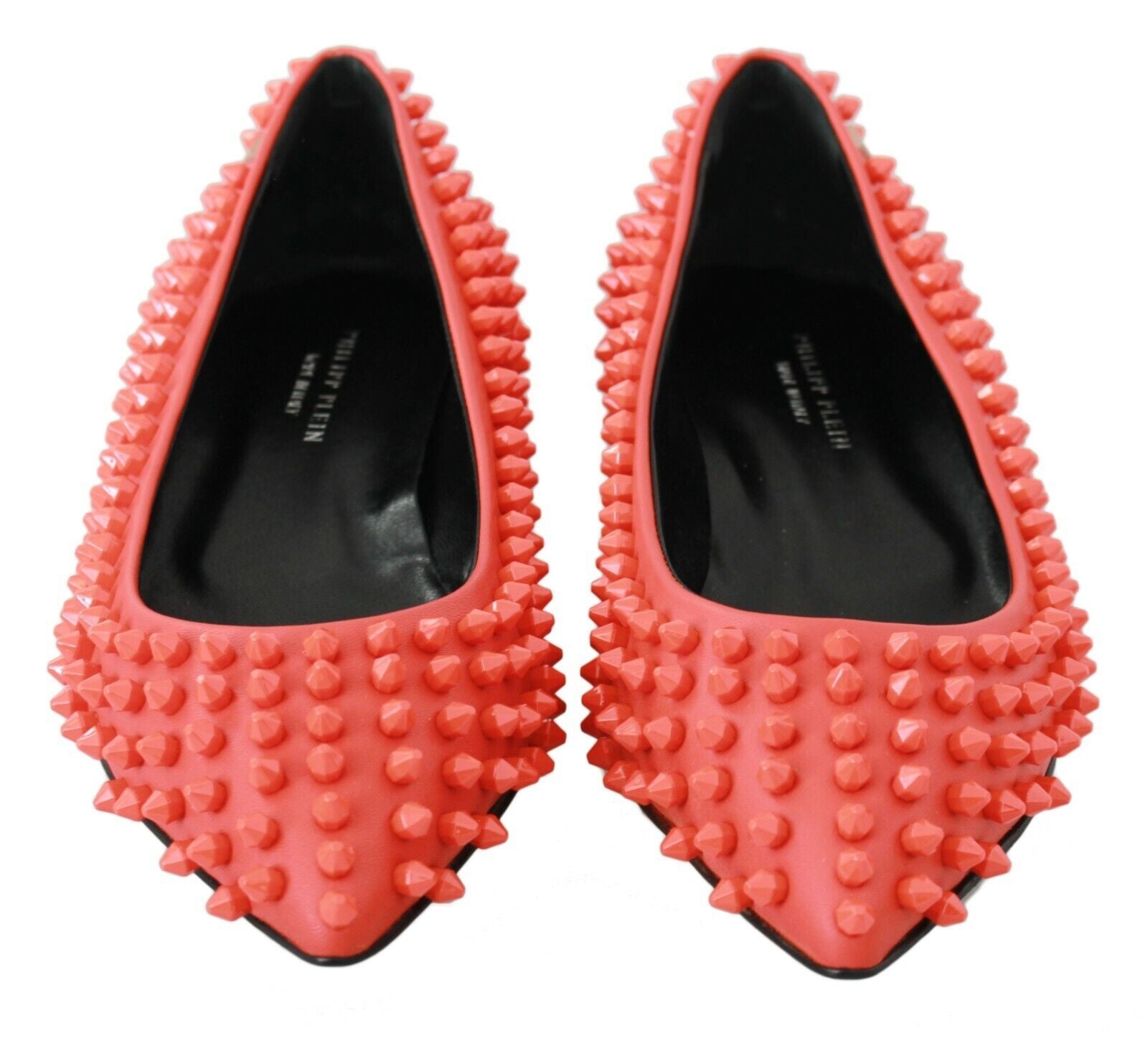 Vibrant Orange Pointed Leather Flats - SEHABRANDS