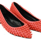 Vibrant Orange Pointed Leather Flats - SEHABRANDS