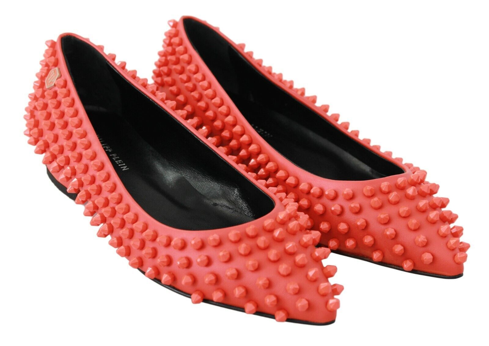 Vibrant Orange Pointed Leather Flats - SEHABRANDS