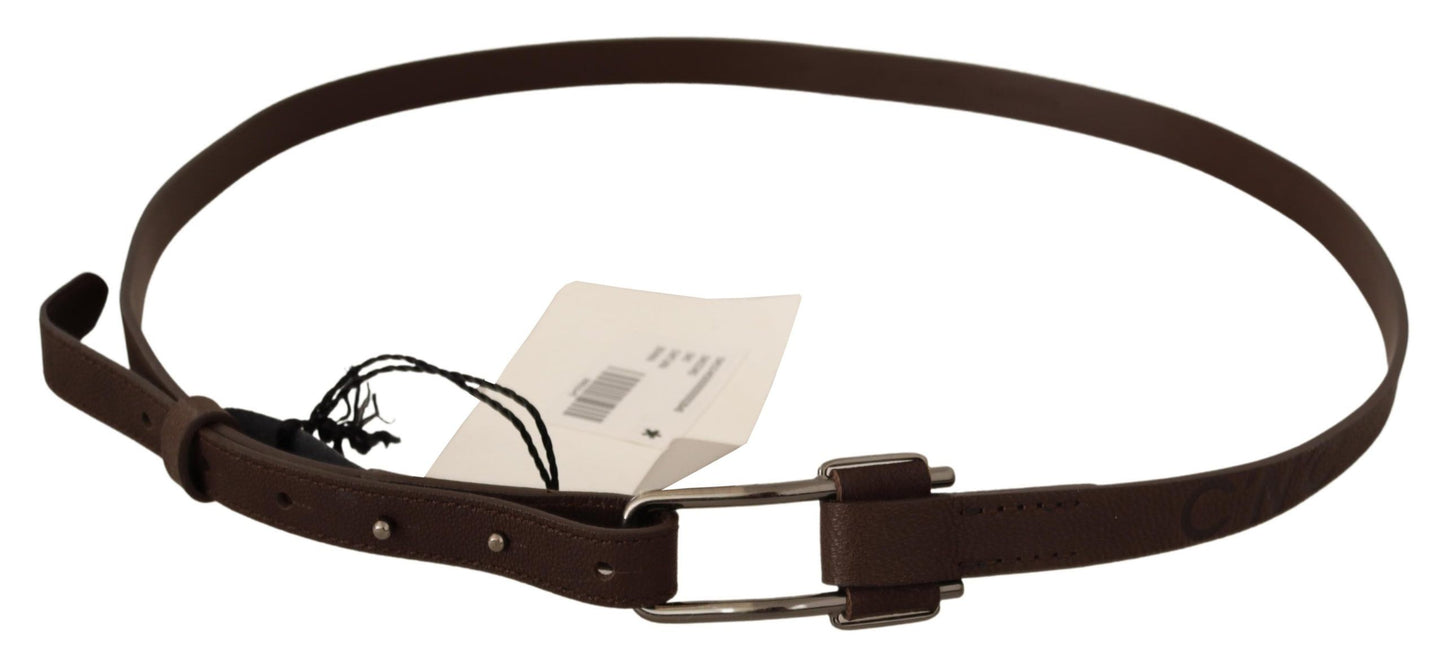 Elegant Brown Fashion Belt with Silver-Tone Buckle - SEHABRANDS