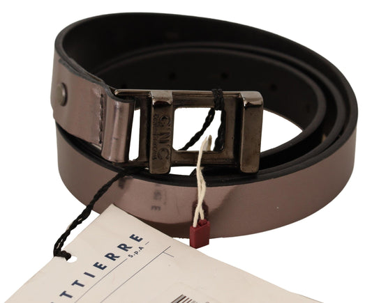 Chic Pink Metallic Leather Belt with Bronze Buckle - SEHABRANDS