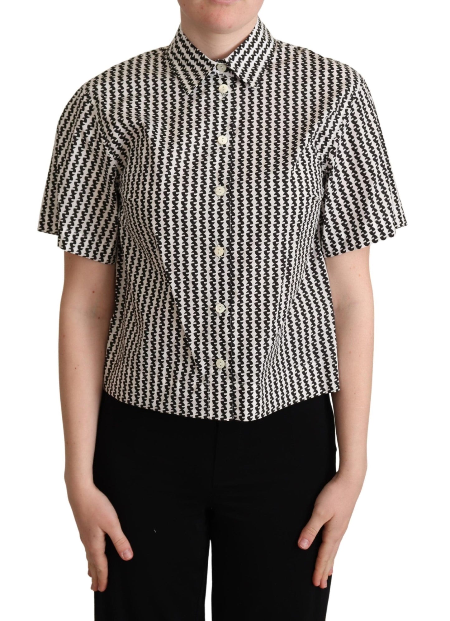 Dolce & Gabbana Elegant Black and White Patterned Cotton Polo