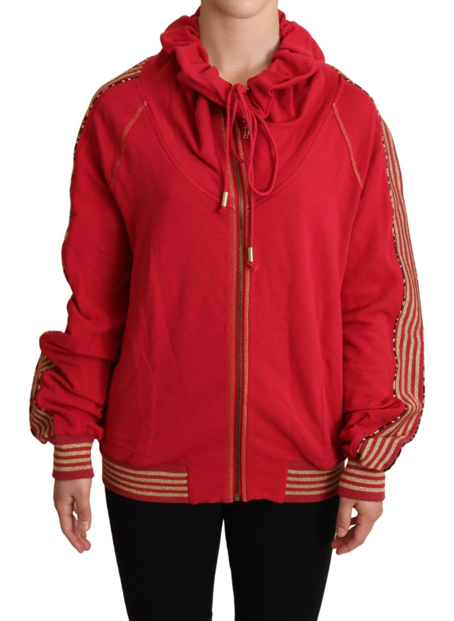 Radiant Red Cotton Full Zip Hooded Jacket - SEHABRANDS