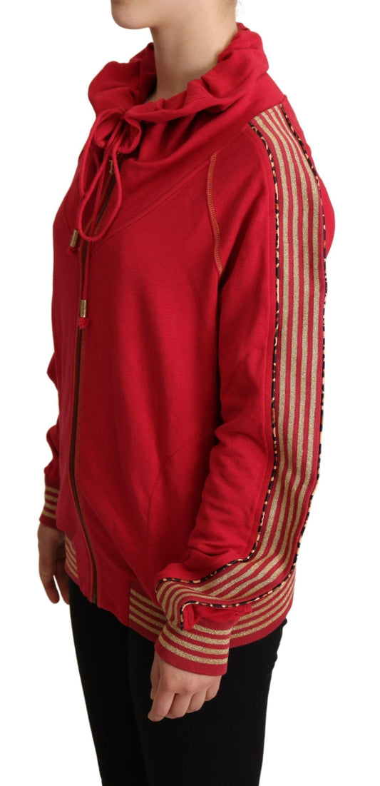 Radiant Red Cotton Full Zip Hooded Jacket - SEHABRANDS