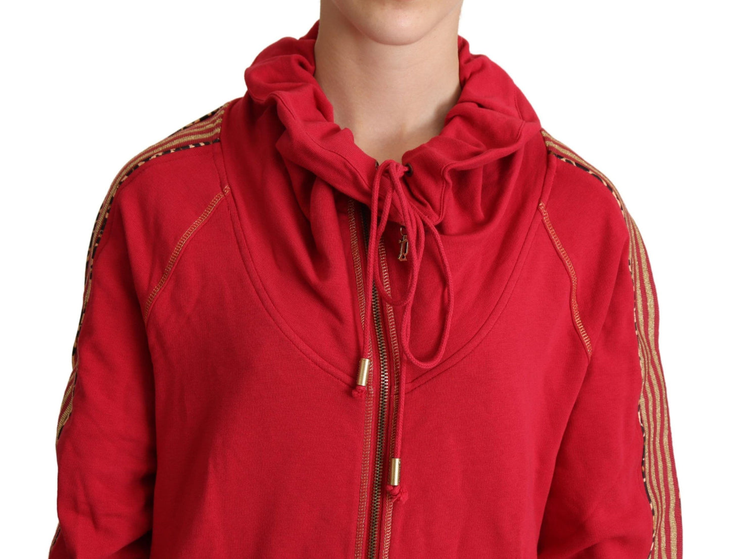 Radiant Red Cotton Full Zip Hooded Jacket - SEHABRANDS