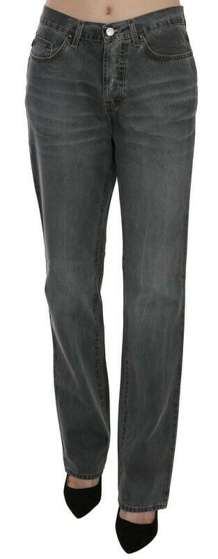 Chic Gray Mid Waist Straight Leg Jeans - SEHABRANDS