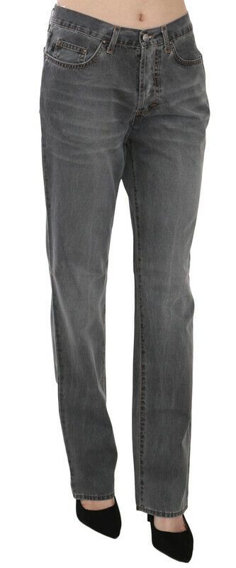 Chic Gray Mid Waist Straight Leg Jeans - SEHABRANDS