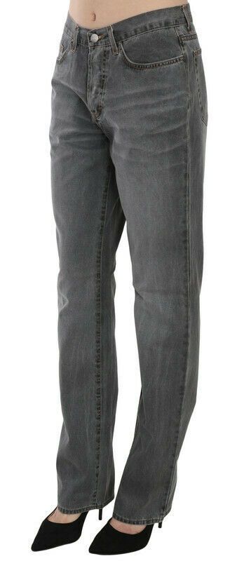 Chic Gray Mid Waist Straight Leg Jeans - SEHABRANDS