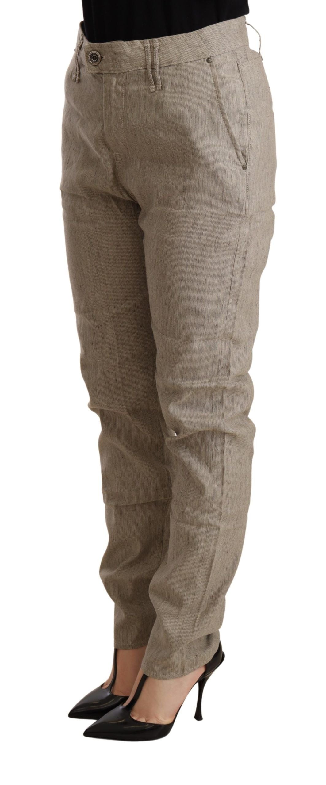 Chic Beige Mid Waist Baggy Pants for Sophisticated Style - SEHABRANDS