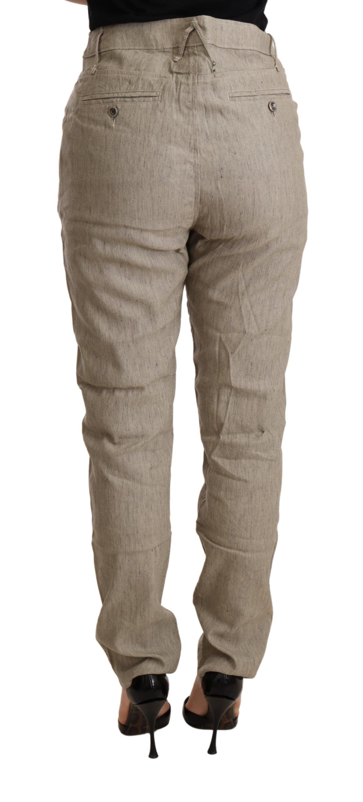 Chic Beige Mid Waist Baggy Pants for Sophisticated Style - SEHABRANDS