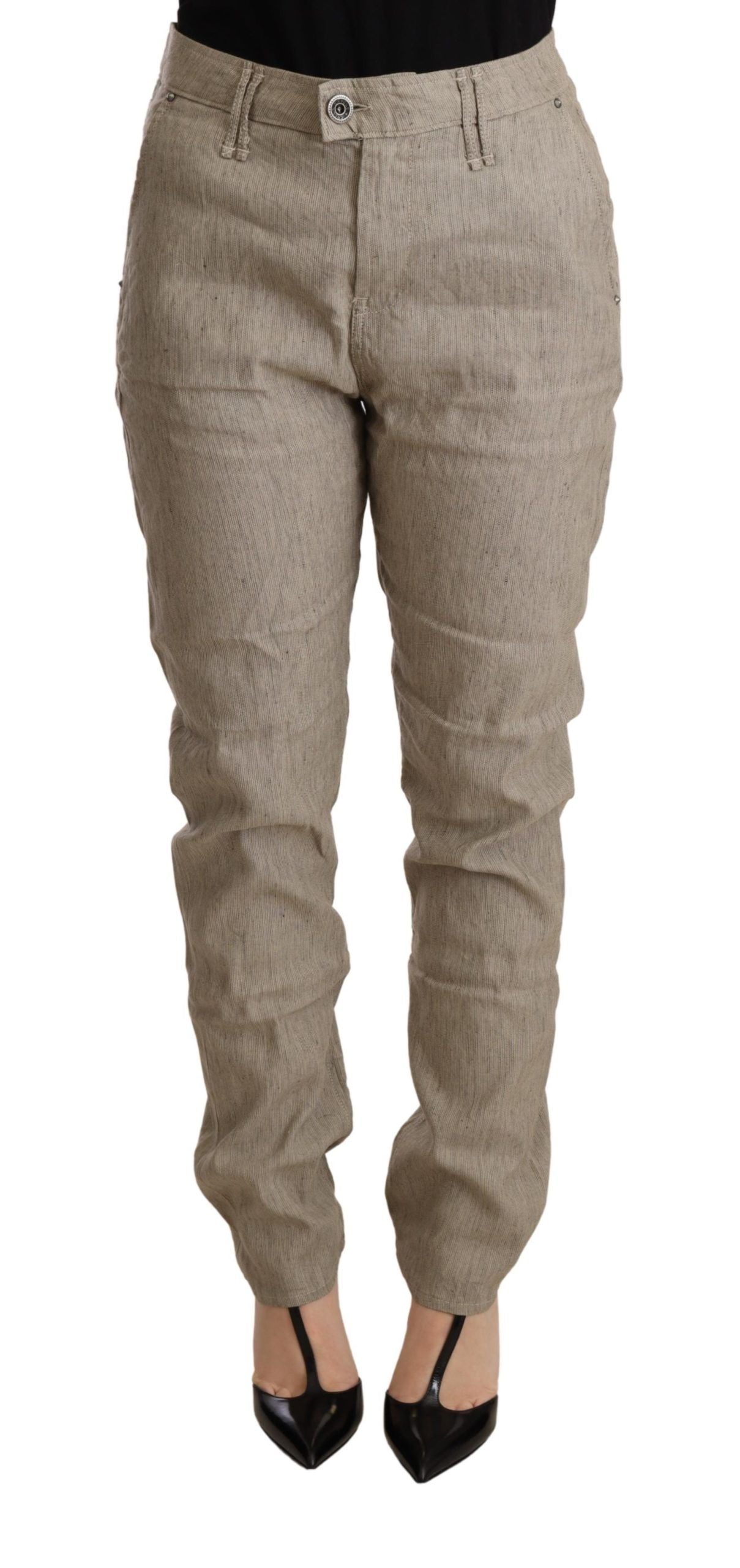 Chic Beige Mid Waist Baggy Pants for Sophisticated Style - SEHABRANDS