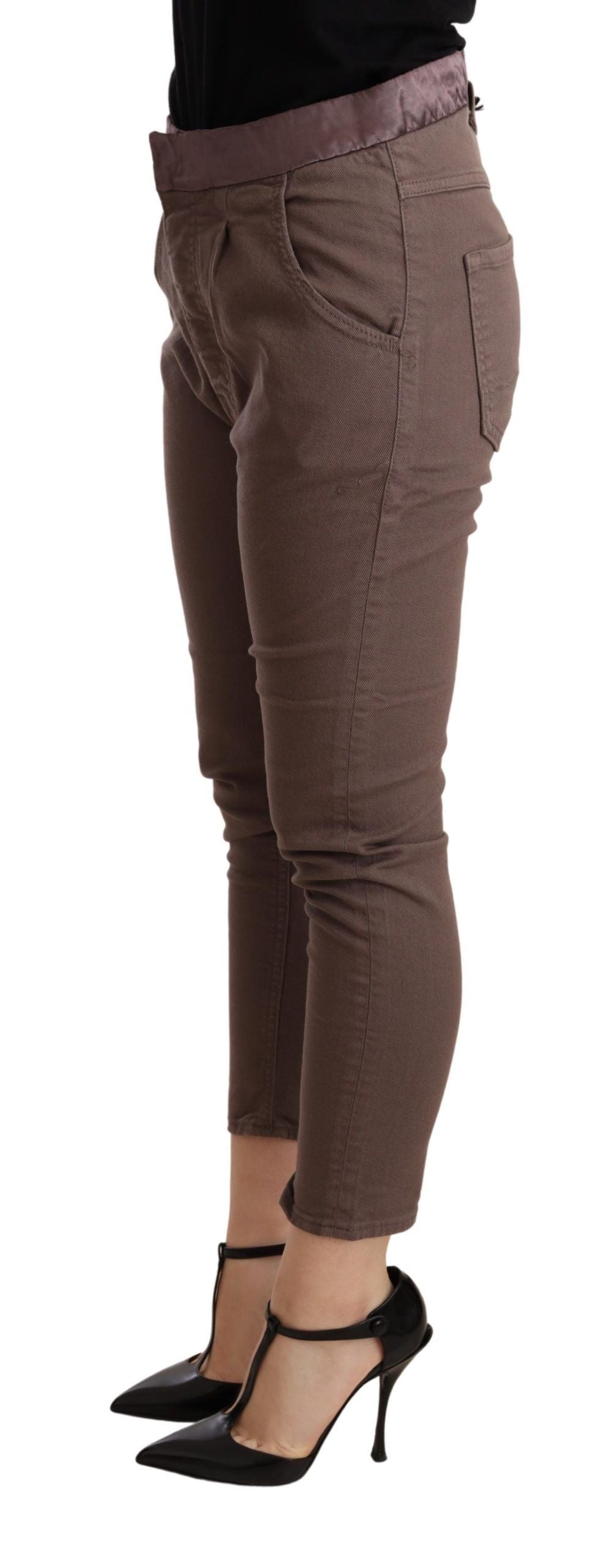 Chic Brown Skinny Mid Waist Cropped Pants - SEHABRANDS