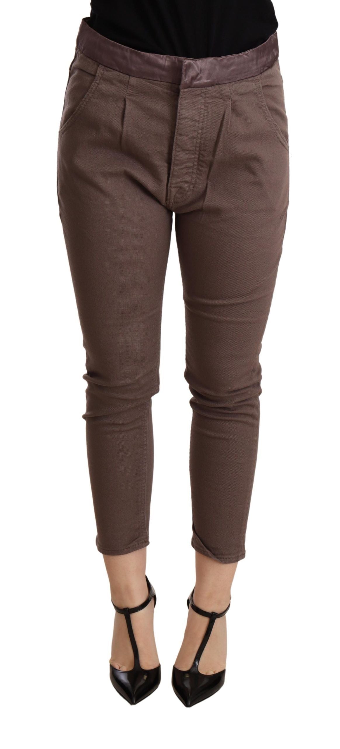 Chic Brown Skinny Mid Waist Cropped Pants - SEHABRANDS