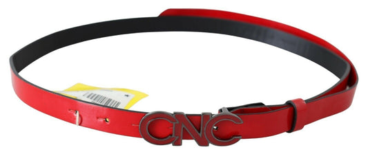 Chic Red Leather Waist Belt with Black-Tone Buckle - SEHABRANDS