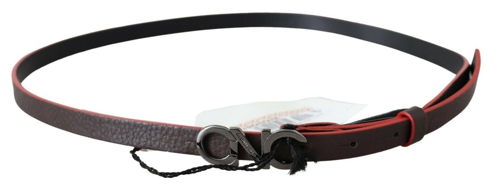 Maroon & Black Italian Leather Fashion Belt - SEHABRANDS