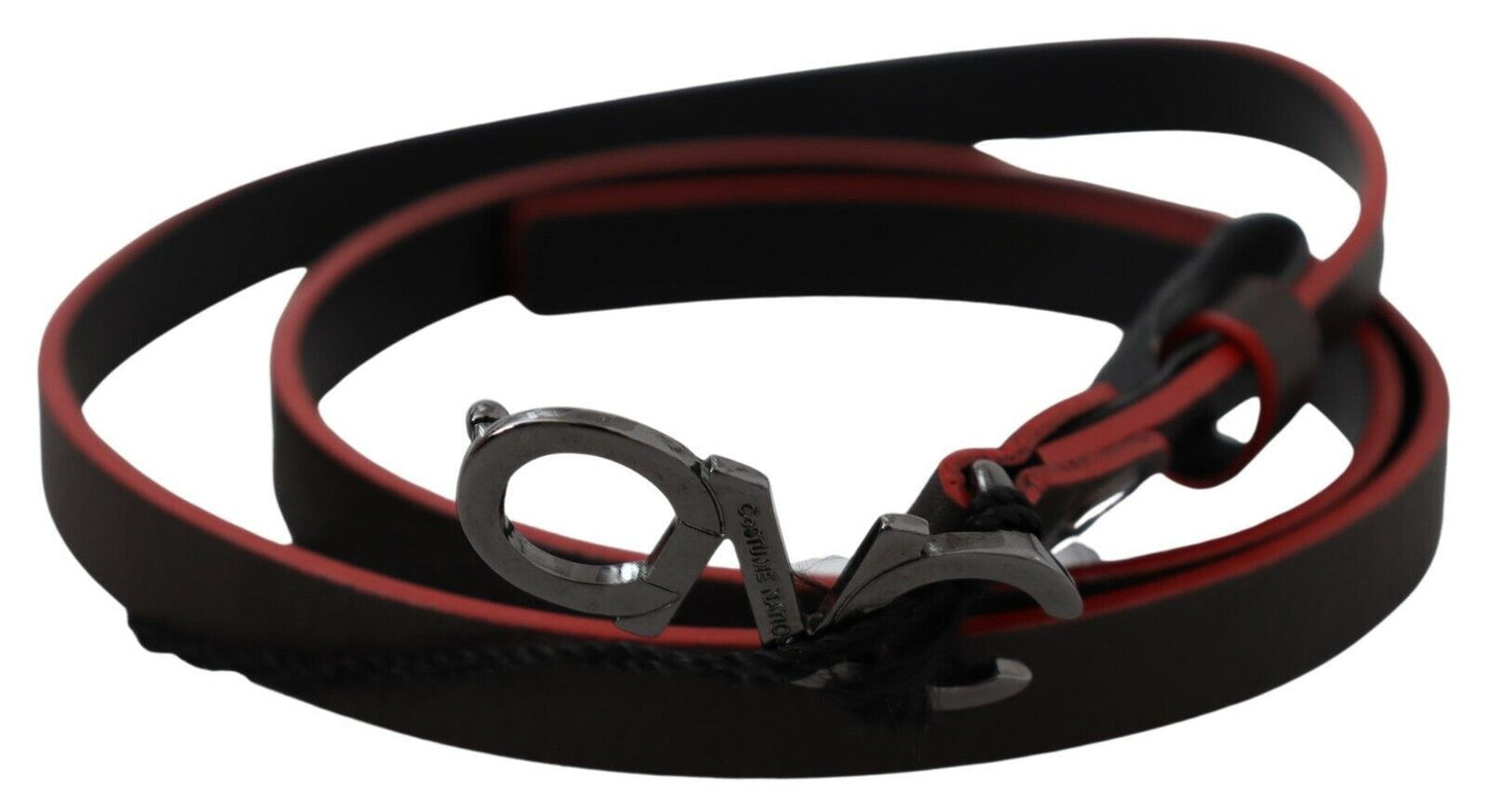 Maroon & Black Italian Leather Fashion Belt - SEHABRANDS