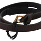 Elegant Brown Leather Fashion Belt with Gold-Tone Buckle - SEHABRANDS