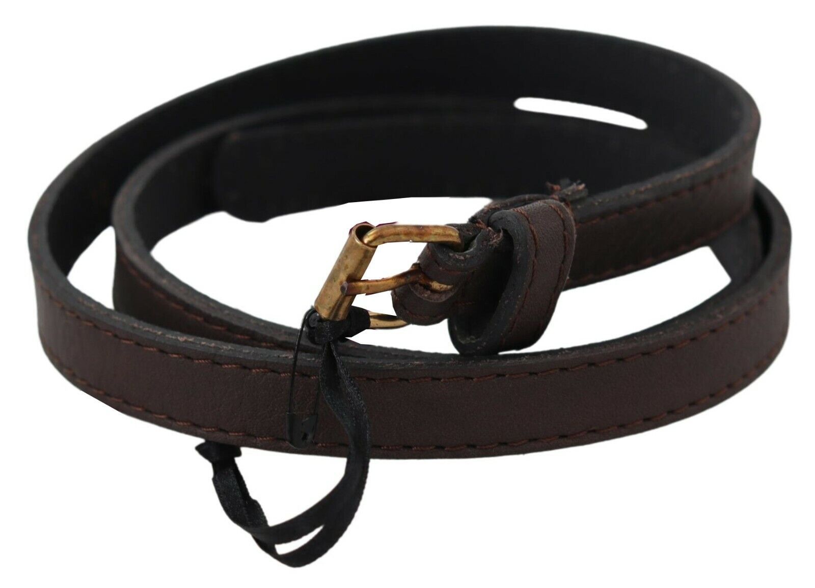 Elegant Brown Leather Fashion Belt with Gold-Tone Buckle - SEHABRANDS