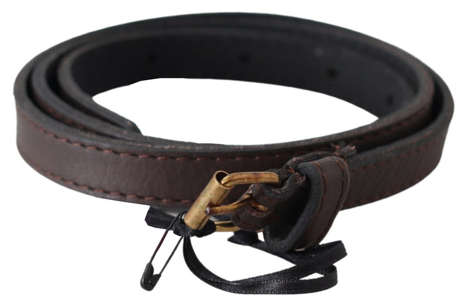 Elegant Brown Leather Fashion Belt with Gold-Tone Buckle - SEHABRANDS